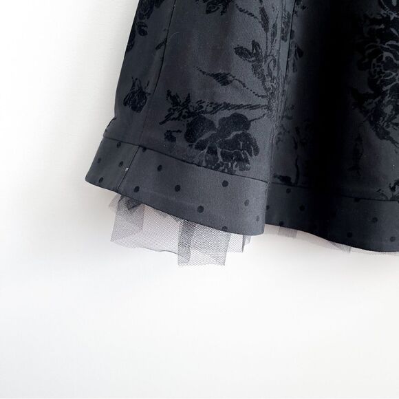 Le Château Halter Party Dress Black Floral Flocking Net Crinoline Women's M - Picture 5 of 11